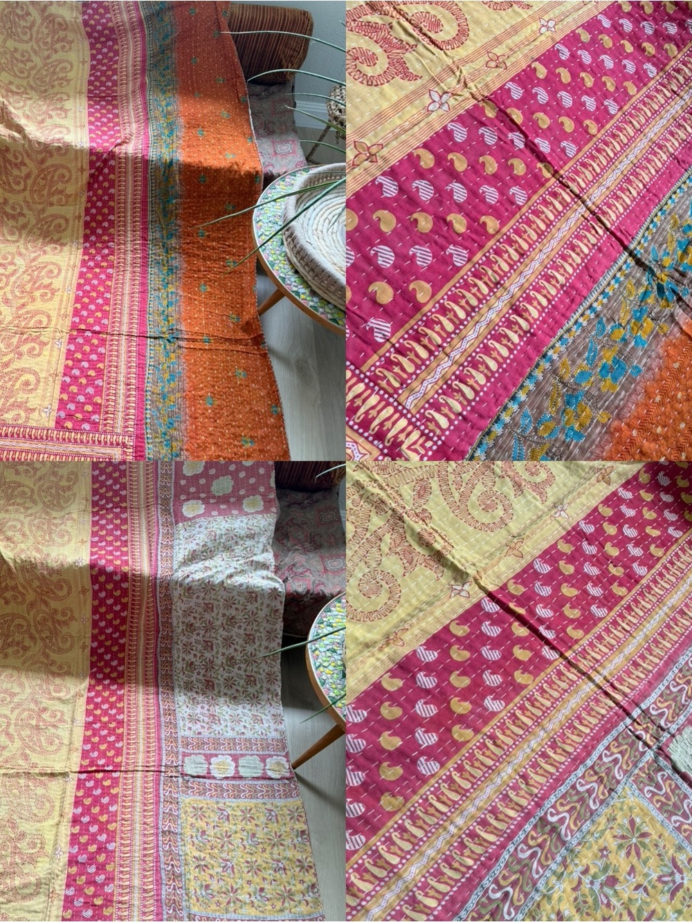 Colorful Kantha Quilt Twin Handmade Cotton Boho Reversible Patchwork Throw